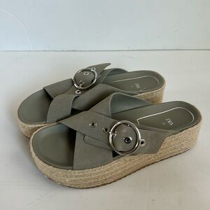 Zara espadrille platform sandal slide silver buckle sage gray green suede